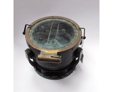 A WWII aircraft compass, brass cased 