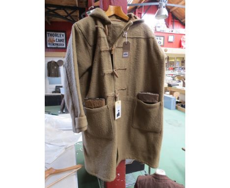 A WWII British Duffle coat (size 2) together with a pair of mittens, both dated 1944 previously belonging to RNVR serviceman 