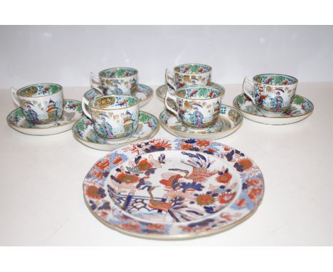 Thibet iron stone set of six cups &amp; saucers together with a masons plate