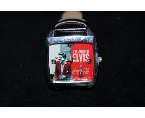 Elvis Presley/coca cola wristwatch with black leather strap