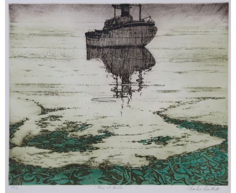 CHARLES BARTLETT, P.R.W.S. (1921-2014) “Ship at Anchor”, coloured etching, signed, inscribed &amp; numbered 15/60 in pencil, 