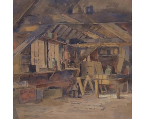 GEOFFREY BIRBECK (1875-1954) “He Who Complains of His Tool (shop)”, Watercolour: 24cm x 24cm, framed &amp; glazed (41.5cm squ