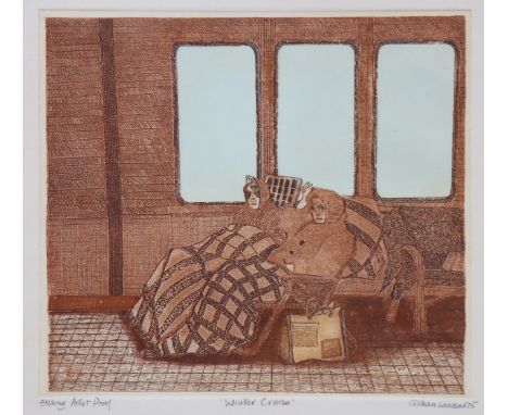 GILLIAN LAWSON (b. 1936) “Winter Cruise”, artist’s proof coloured etching, 1975, signed &amp; inscribed in pencil, 22cm x 25c