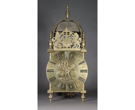 AN EARLY 18TH CENTURY BRASS LANTERN CLOCK by William Townly of Temple Cloud, the 6½” dial with engraved centre &amp; roman nu