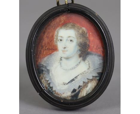 JOHN LACON of Bath (fl. 1740-50) A portrait miniature of a lady dressed in Tudor costume, signed &amp; dated “J. Lacon 1754” 