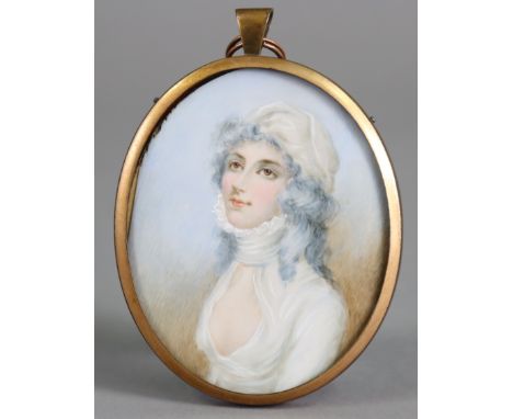 School of RICHARD COSWAY, R.A. (1742-1821) A portrait miniature of Lady Northwick, circa 1790, 7.5cm x 6cm (oval, on ivory), 
