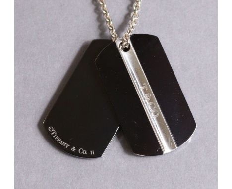 A Tiffany &amp; Co. titanium &amp; silver double dog-tag pendant, the chain necklace marked “925”.