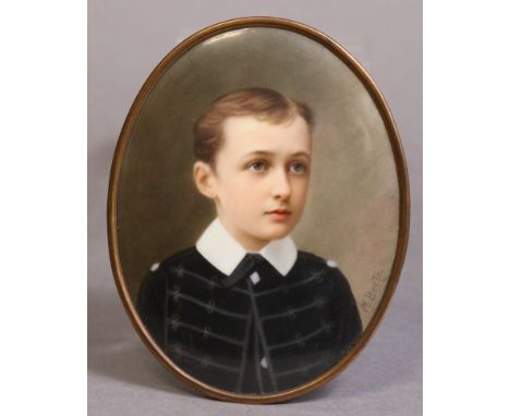 M. BEETZ (19th century).  A portrait miniature on porcelain of Roderick Jeckell Hill, aged 9, signed lower left &amp; inscrib