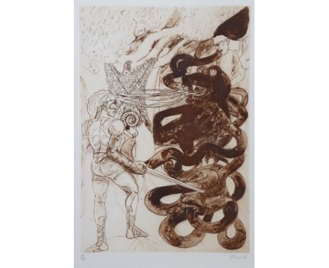 DAME ELIZABETH FRINK (1930-1993) “Jason and the Golden Fleece”, sepia etching, signed &amp; numbered 10-70 in pencil, 53 x 36