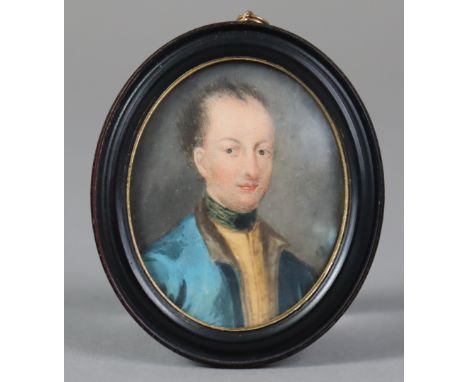 JOHAN DAVID SWARTZ (Swedish, 1678-c.1729). A portrait miniature of King Charles XII of Sweden, 5cm x 4cm (oval), on ivory wit