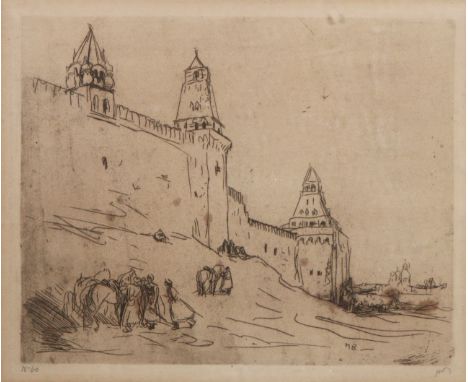 MARIUS BAUER (1867-19320.  The Kremlin, black &amp; white etching, circa 1900, signed with initials &amp; numbered 70 (of 100