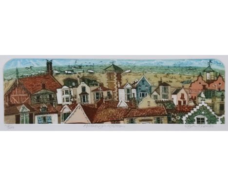 GLYNN THOMAS (b. 1936) “Aldeburgh Rooftops”, coloured etching, signed, inscribed &amp; numbered 118/200 in pencil, with artis