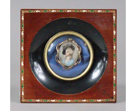 Signed DENNERY (English School, 19th century). A portrait miniature of an elegant lady in 18thC dress, in yellow-metal brooch