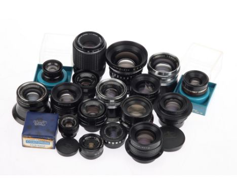 A Mixed Selection of Photographic Camera &amp; Enlarger Lenses, to include an SMC Pentax-M Macro f/4 100mm lens, body VG, opt