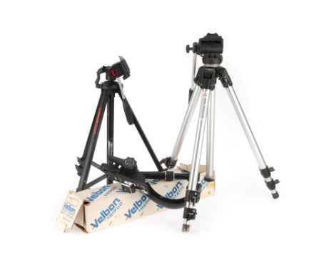 A Manfrotto Art 144 Tripod &amp; Model 200 Tripod Head, with camera plate, together with a Velbon &amp; a Cobra tripod, &amp;