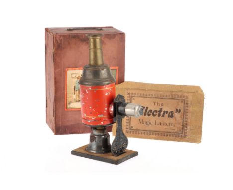 An 'Elecrta' Children's Tin Plate Magic Lantern, German, painted red, complete in box,