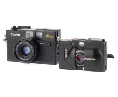 A Canon A35 Datelux 35mm Rangefinder Camera, black, body F-G, shutter untested, batteries unavailable, RF patch visible, opti