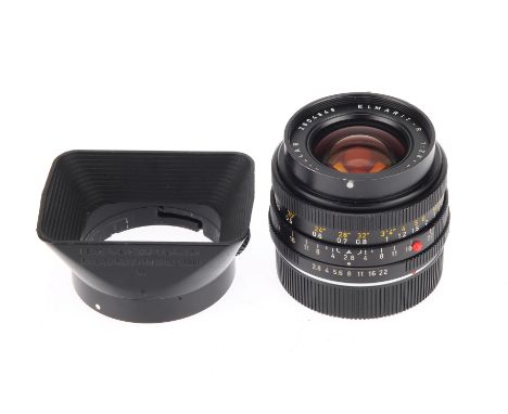 A Leitz Elmarit-R f/2.8 28mm Lens, 3-Cam, black, serial no. 2804848, body, G-VG, elements, VG, some very light internal haze,