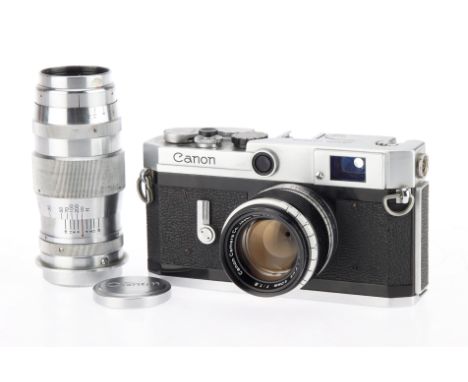 A Canon P 35mm Rangefinder Camera, chrome, serial no. 615774, body G, shutter working, RF patch visible, some haze to viewfin