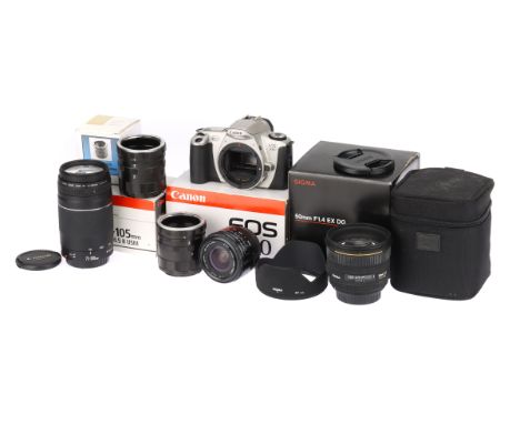 A Mixed Selection of Canon Camera &amp; Lenses, to include a Canon EOS 300, body F-G, shutter working, together with a Sigma 