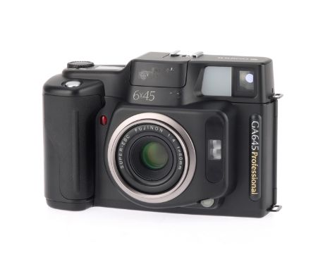 A Fujifilm GA645 Professional Medium Format Rangefinder Camera, black, body G-VG, shutter &amp; flash appear to be working at