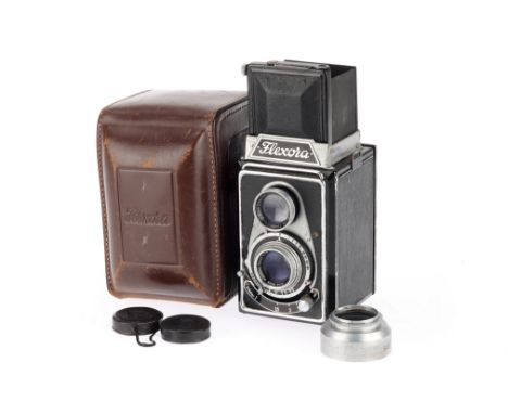 A Lipca Flexora Medium Format TLR Camera, body F-G, some light corrosion &amp; cover peeling, shutter present but jams when o