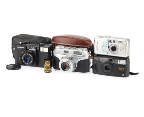 A Selection of Cameras &amp; Accessories, to include an Arette IC, body F, shutter working, RF patch visible, optics P-F, som