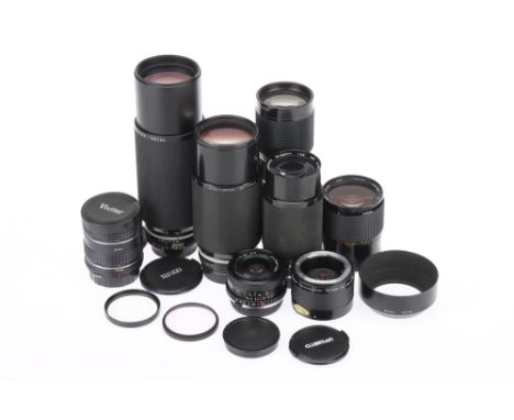 A Mixed Selection of Camera Lenses, to include a Zoom-Nikkor f/4 80-200mm lens, body G, optics F-G, some dust &amp; haze pres