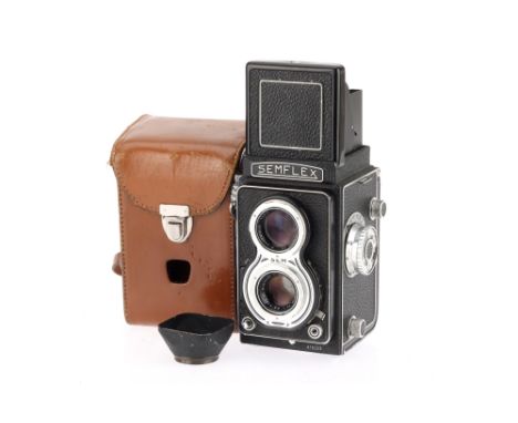 A Semflex Otomatic 35B Medium Format TLR Camera, black, body G, shutter working but leaf blades don't fully close at 1/25s &a