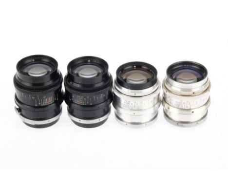 Four Jupiter-9 f/2 85mm Rangefinder Camera Lenses, to include a Jupiter-9 f/2 8.5cm lens, chrome, serial no. 6200036, body G-