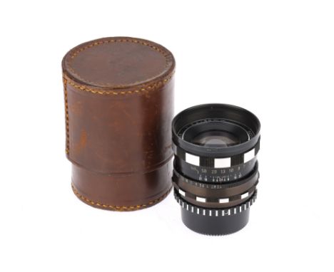 A Corfied Lumax f/2.4 50mm Camera Lens, black, body G-VG, optics G, some light haze present, in leather case, with rear cap,