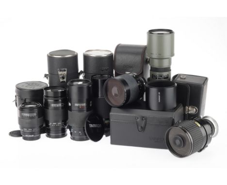 A Tray of Various Telephoto and Zoom Lenses including a Vivitar Series 1 f/3.5 70-210mm lens, a Sigma Zoom AF f/2.8-3.5 75-20