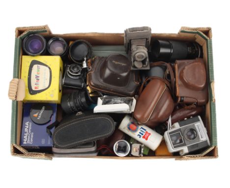 A Mixed Selection of Cameras, Lenses, &amp; Accessories, to include a range of cameras, a Linhof universal finder, optics VG,