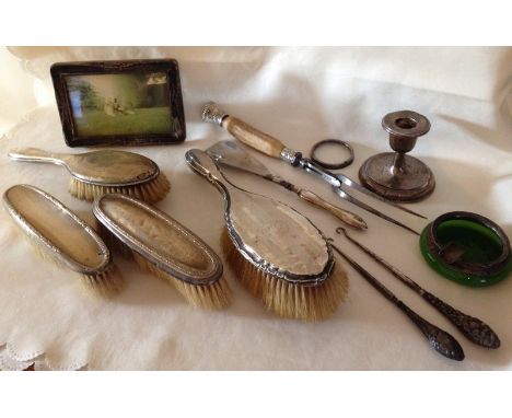 Together with some other silver/part silver items to include a carving fork, picture frame, candle holder, button hooks etc. 