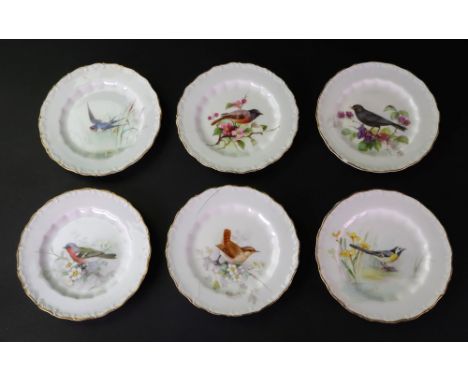 A set of six Royal Worcester plates, individually painted with birds, by W Powell, named on the reverse, 13.5cm diameter.