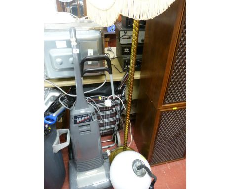 Parcel comprising Panasonic upright vacuum cleaner, shopping trolley on wheels, brass effect standard lamp and globe ceiling 