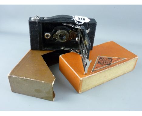Folding autographic Brownie camera, no. 2 by Kodak in a vintage Soho Cadet box