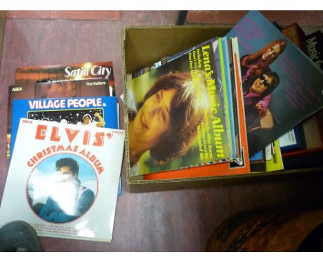 Box of assorted LPs including Elvis, Abba, The Village People, Shirley Bassey etc