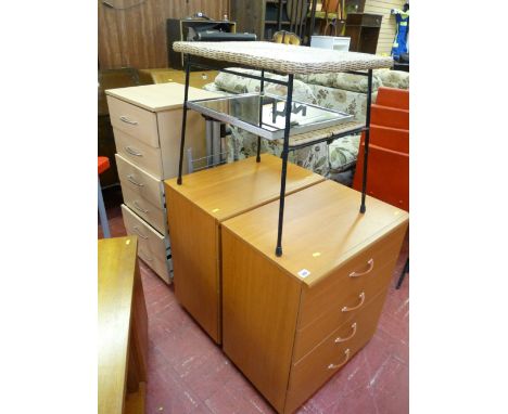 Parcel of furniture comprising pair of modern light wood veneer four drawer chests, six drawer modern light wood chest and a 