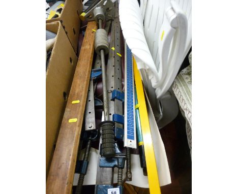Parcel of sash clamps, spirit level, half shaft puller etc