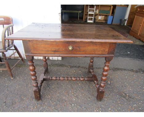 An antique 17thC bobbin leg side table with drawer 91x59cm 71cmH