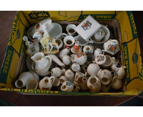 Box of Crestware to incl makers W H Goss, Arcadian, Carlton, Grafton, Florentine, Tuscan, Swan etc