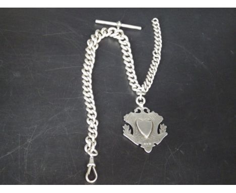 A heavy silver hallmarked watch chain marked on each link Birmingham 1903 William Walter Cashmore, with a silver hallmarked f