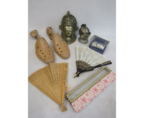 Knight table lighter, priestess brass plaque, Car clock, fans and shoe lasts&nbsp;