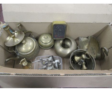 Assorted brass ware inc bell weights, Zippo case etc