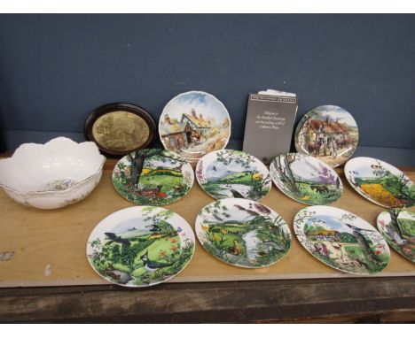 Wedgwood picture plates, Aynsley Tudor Rose fruit bowl and a plaque&nbsp;