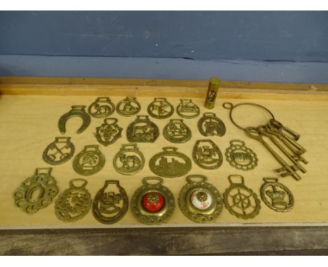 Brass keys, horse brasses and Trench Art egg timer&nbsp;