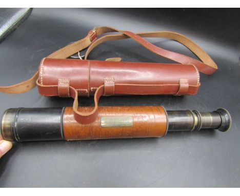 A 19th century triple draw brass telescope with leather wrap, engraved 'The Lord Bury Telescope Sole Manufacturer J.H.Steward