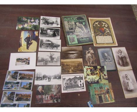 Postcards, vintage cookery book, commemorative book and Victorian photo's