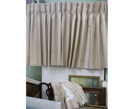 A pair of good quality lined beige curtains with tie-backs 121cm drop x 300cm&nbsp;
